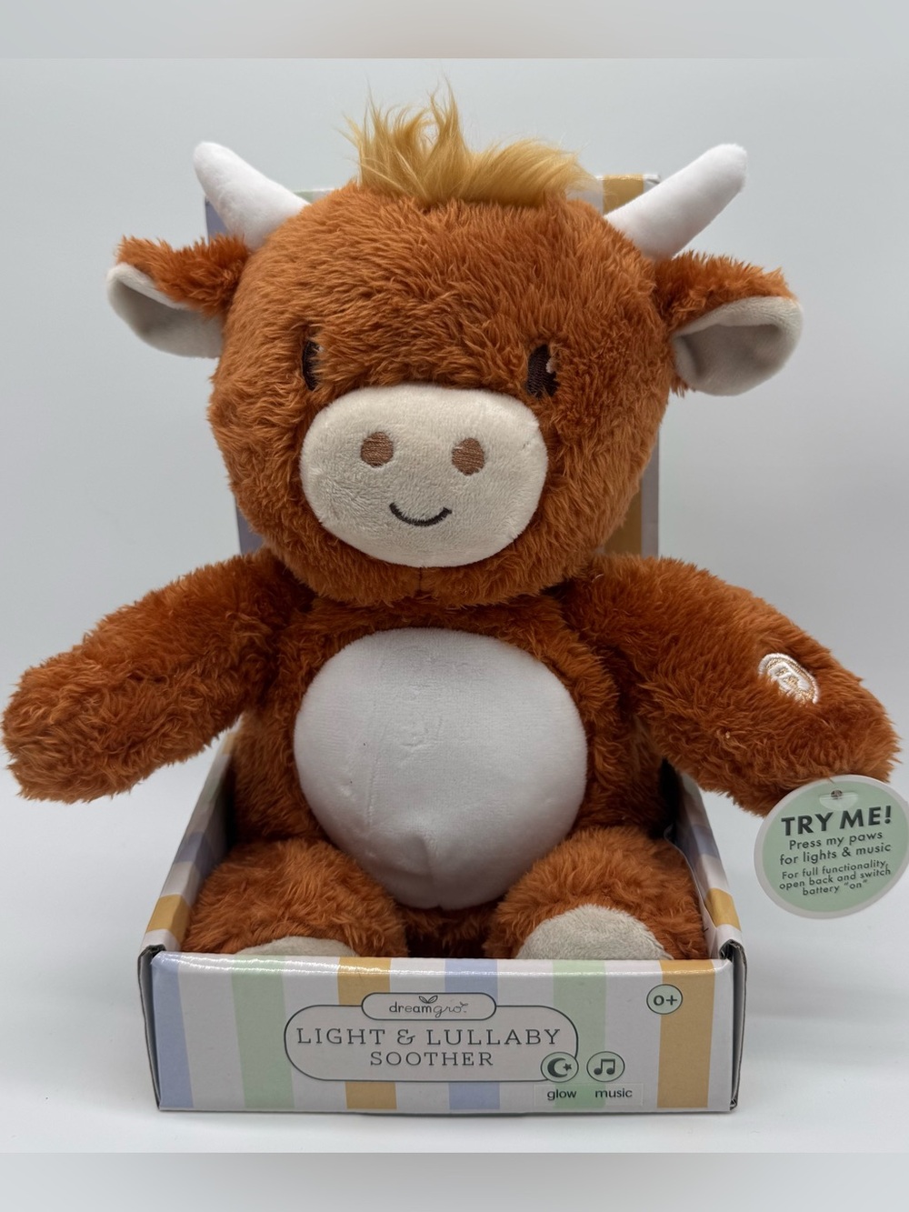 Dreamgro Light Lullaby Soother Highland Cow Plush Baby Sleep Aid Music